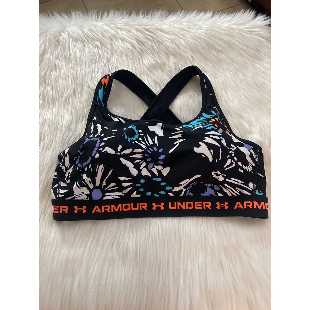 Women's Under Armour Crossback Print Sports Black Floral Multicolor Bra Size 1X